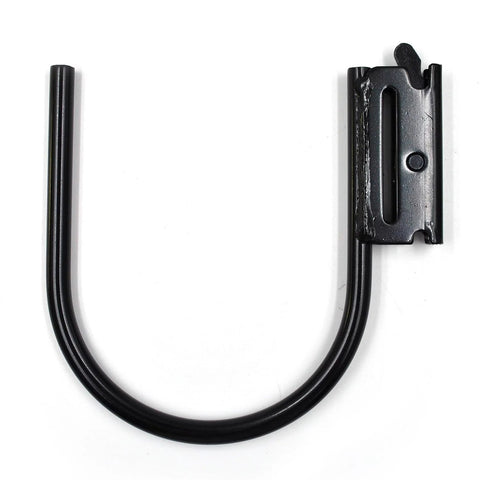 Close-up of black Heavy Duty E-Track J Hook, part of a 5 Inch Set For Cargo Tie Down Systems In Trucks Trailers And Vans.