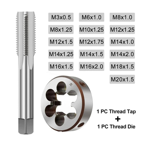 Super Heavy Duty Left Hand Machine Tap And Die Set For Automotive Tie Rods Gas Fittings With Metric Sizes M3 To M20 HSS Steel Tool Kit, M3x0.5 to M20x1.5