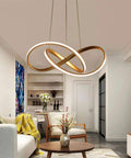 Dimmable Pendant Light With Remote Dope Modern Gold Chandelier LED Lamp hanging in a living room with modern decor