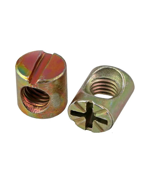 Heavy Duty Barrel Nuts And Slotted Bolts Kit For Furniture Making M6 M8 Cross Dowel Fasteners Zinc Plated 10 Pack detail view