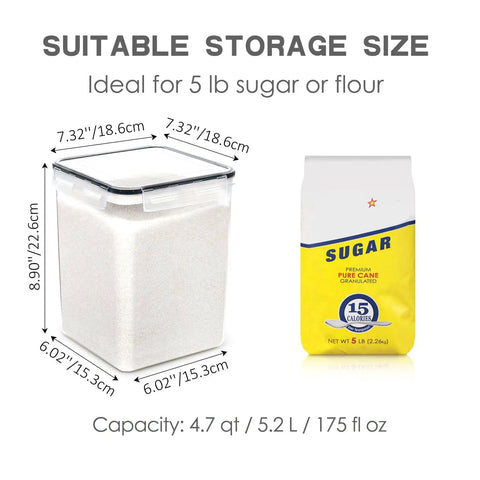Huge Airtight Food Storage Canisters With Lids 5.2L Each 3 Pack BPA Free Plastic Containers for sugar or flour storage comparison