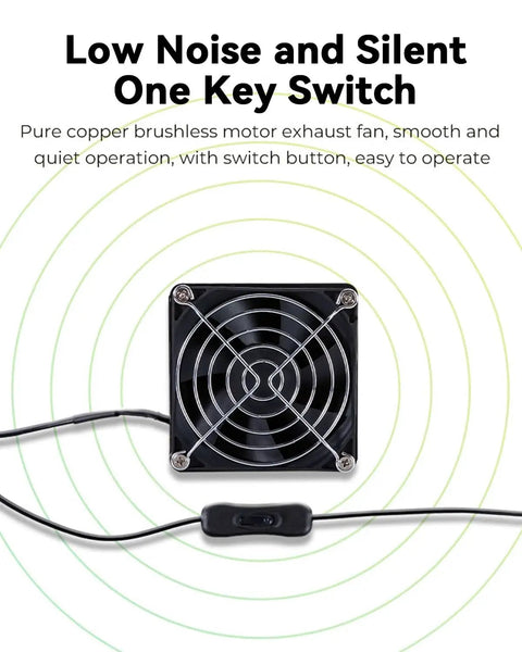 Fume Extraction Kit With 4000 RPM High Efficiency Fan showing exhaust fan and power switch with low noise feature.