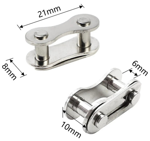 Four Pack Missing Link For Single Speed Bike Chains, Reusable Steel Chain Link, 21 X 8 X 10 Mm, Silver Finish, Detailed View
