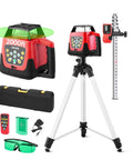 Heavy Duty 360 Degree Rotary Laser Level Kit With 2000 Ft Green Beam Self Leveling Transmitter Digital Receiver Remote Control on tripod.
