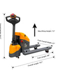 3300 Lb Electric Pallet Jack With 48 X 27 Forks For Smooth Warehouse Moves, showing dimensions and ergonomic handle.