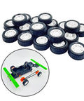 DIY RC Car Wheel Set With 20mm Small Rubber Tires And 2mm Round Shaft Axles, shown with assembled toy car chassis