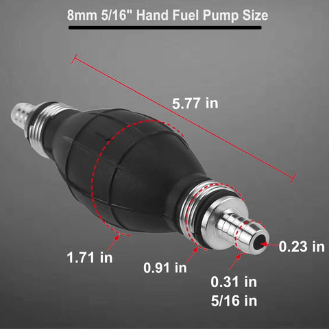 8mm Primer Bulb Hand Fuel Pump for Marine Boat Car and Motorcycle, black rubber, dimensions 5.77 x 1.71 inches