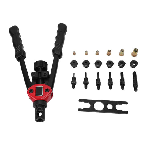Rivet Nut Tool Kit With 175 PCS Metric Rivet Nuts And 6 Mandrels For SAE And Metric Rivnuts, tool and accessories shown