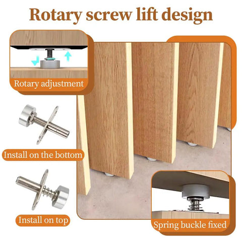 Rotary screw lift design on concealed door hinge with 360 degree rotation and spring, adjustable swivel hinge installation on wood panel