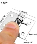 Self Closing Spring Hinge 0.98 Inch Stainless Steel shown against thumb for size reference, DIY hardware for doors and cabinets.