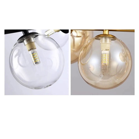 Modern Chandeliers for Dining Room Pendant Lights Hanging Lamps for Ceiling Indoor Lighting Glass Balls in clear and amber glass.