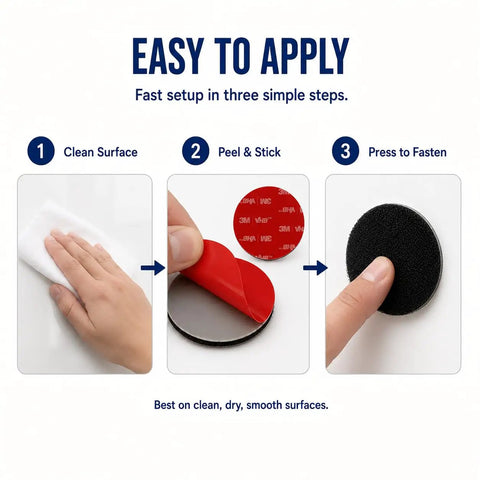 Heavy Duty Hook And Loop Fasteners With 3M Adhesive Backing, showing application steps for strong stick grip.