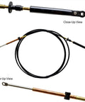Close-up views of OEM 10 Foot Remote Control Cable For Outboard Motors 173110, showing components and structure, black and copper finish.