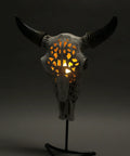 Southwestern Style Steer Skull Resin Wall Sconce Or Table Lamp With Removable Metal Stand And LED Bulb Western Decor For Home Or Office Cowboy Chic Rustic Vibe 11.5 Inches High on stand