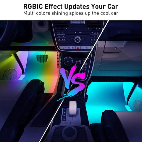 Smart RGBIC Interior Car Lights With App And Remote Two Line Design 72 LEDs Rainbow Colors enhancing car footwell lighting