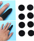 Boss Level Black Antistatic Finger Covers Straight Up Sweat Resistant Cotton Workshop Sleeve Guards shown on a hand.