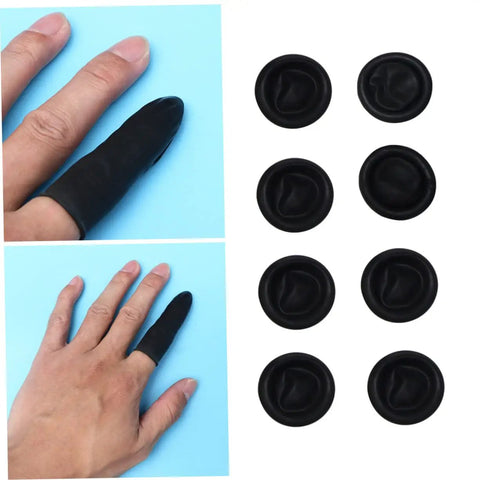 Boss Level Black Antistatic Finger Covers Straight Up Sweat Resistant Cotton Workshop Sleeve Guards shown on a hand.
