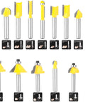Fifteen Piece Router Bit Set With One Quarter Inch Shank For Woodworking Includes Corner Round Dovetail Bit Forty Five Chamfer Panel Pilot Bit