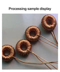 Slick Belt Type Ring Winding Machine With Magnetic And Iron Cores Featuring An Inductance Hook For No Sweat Needle Threading and toroidal coil samples.