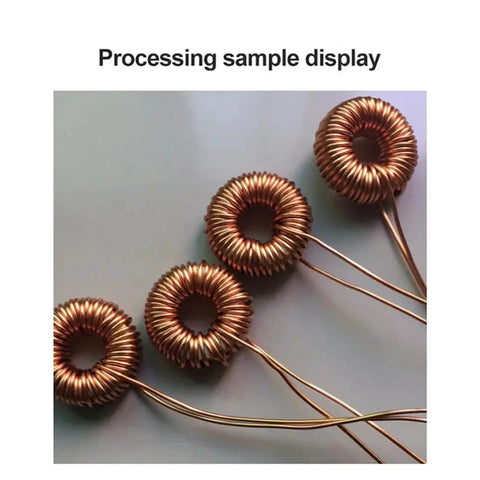 Slick Belt Type Ring Winding Machine With Magnetic And Iron Cores Featuring An Inductance Hook For No Sweat Needle Threading and toroidal coil samples.