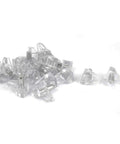 Clear Plastic Shelf Support Pins For Cabinets And Bookshelves 3 16 Inch transparent pegs on white background pack of 100.
