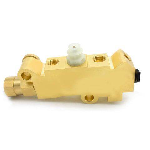 Brass PV2 proportioning brake valve, side view; drum brake application for GM Street Rod.