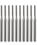 Front view of 12 HOZLY CNC router bits, 1/16 in cutting dia, 1/8 in shank, 2-flute carbide straight end mills for woodworking