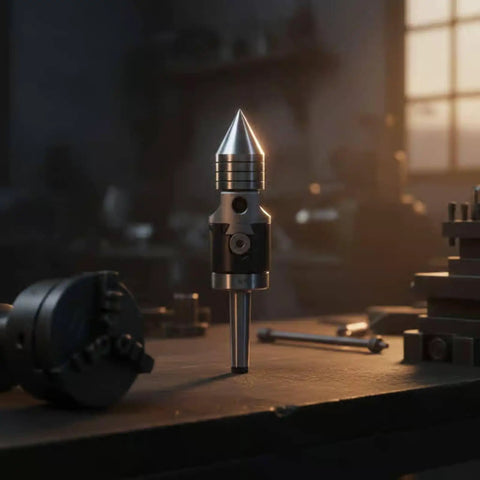 Heavy Duty Taper Pin Lathe Center With Rotating Conical Point For Woodturning Projects Shop Hardware Machine Tool Maintenance straight shank 12mm alloy steel finish on workbench.
