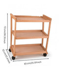 Top Shelf Beech Wood Art Supply Cart With Smooth Rolling Casters Roomy Three Tier Storage Trolley Organizer Rack For Paints Brushes Sketchbooks And Studio Gear dimensions showing 72cm height, 65cm width, 32cm depth.
