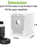 Dimensions of 22 Pack Replacement Vacuum Bags For Roomba J Series J5 J6 J7 J8 J9 S9 And I Series Clean Base shown with machine.