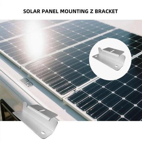 Rig Ready Solar Panel Mounting Z Brackets Pack Of 16 Lightweight Anodized Aluminum Clamps With Stainless Steel Bolts, close up on solar panel setup.