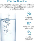 Image of a glass of water with filtration benefits listed for Coffee Water Filter Replacement For Jura Machines Clearyl White Filter Cartridge.