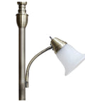 Close-up of brushed nickel finish on Two Light Mother Daughter Floor Lamp With White Marble Glass Shades In Brushed Nickel Finish, Tall 71 Inch Living Room Lamp For Modern Vibe, 3 Way Bulb Compatible Main And Reading Light, Bulbs Not Included