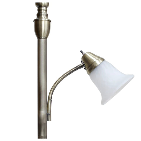 Close-up of brushed nickel finish on Two Light Mother Daughter Floor Lamp With White Marble Glass Shades In Brushed Nickel Finish, Tall 71 Inch Living Room Lamp For Modern Vibe, 3 Way Bulb Compatible Main And Reading Light, Bulbs Not Included
