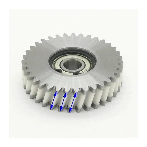 Oblique Helical Planetary Gear for E-Bike Hubs, 35T 47.5x12mm, Nylon Plus Steel Hybrid, side view showing 8mm Bearings
