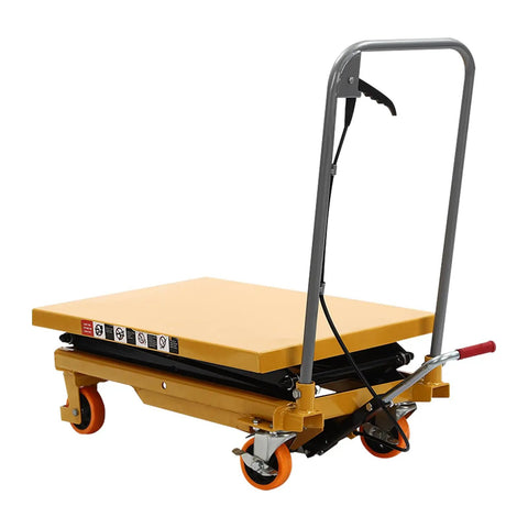 Heavy Duty Hydraulic Lift Table Cart With 330 Lb Capacity And 49 Inch Max Height Built Tough With Wear Resistant Steel Smooth Scissor Action And Roll Away Wheels For Daily Freight Moves And Workshop Chores