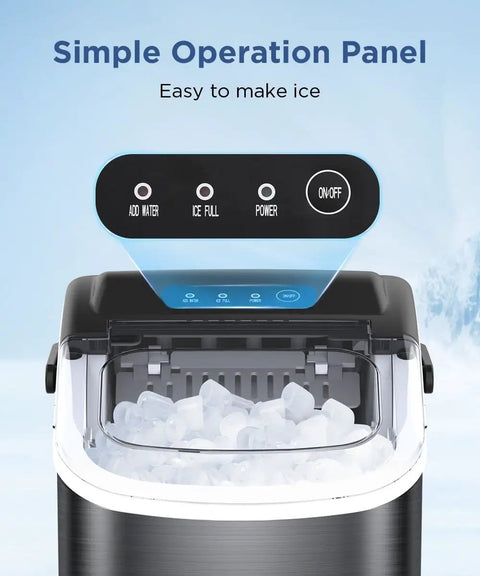 Portable Countertop Ice Maker With No Fuss Self Cleaning, Delivers 9 Bullet Ice Cubes In Just 6 Minutes, control panel view