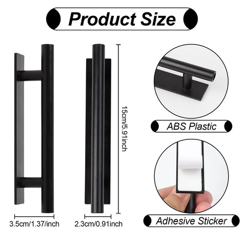 4 Pack Peel And Stick Cabinet Handles Adhesive Drawer Pulls For Kitchen Cabinets Doors And Windows Black Finish Easy Install Durable ABS Plastic With Approximately 15 cm Length And 13 X 2.3 X 3.5 cm Size
