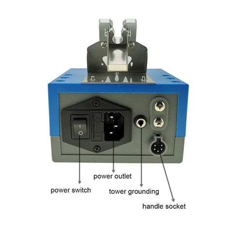 Rear view of C210 Soldering Station Electric Controller with power switch, outlet, tower grounding, and handle socket.