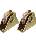 Heavy Duty V Groove Caster 2 Pack Sliding Gate Wheels manufactured from carbon steel with wheels for smooth gliding on tracks.