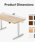 Fezibo Electric Height Adjustable Standing Desk 48 X 24 Inches showing product dimensions and color options for home office use.