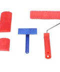 Complete Wood Graining Roller Kit Comes With Slick Rubberized Paint Rollers And Multiple Pattern Attachments For Effortless Faux Finish Wall Art And Wood Furniture Makeovers With Zero Sweat Or Hassle, featuring various pattern attachments and ergonomic handle.