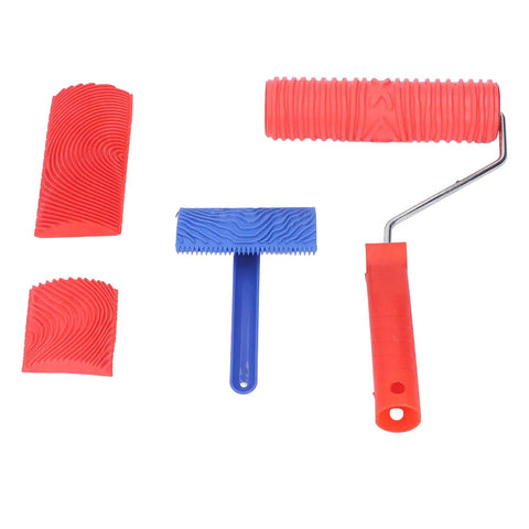 Total Game Changer Wood Roller Painting Tool Set featuring hella slick rubber texture pattern rollers in red and blue for home makeovers.