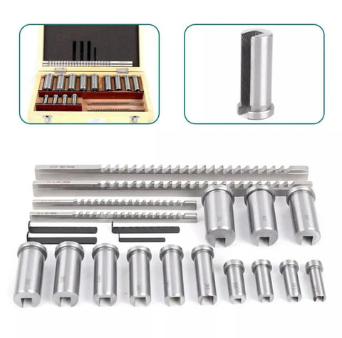 Pro Grade Keyway Broach Set For Lathe 22 Pc HSS Broaching Kit With Collared Bushings and Shims includes B 4mm 5mm 6mm 8mm