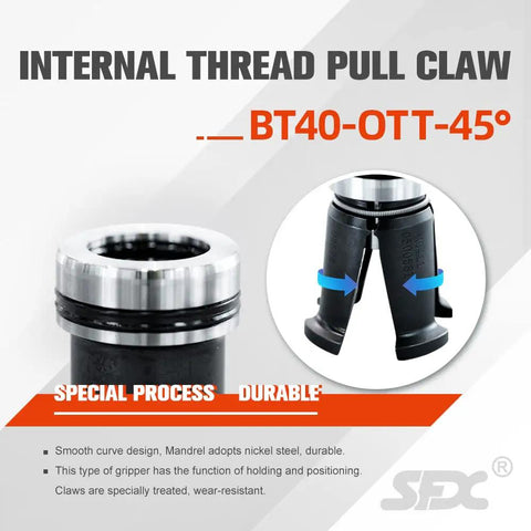 Precision Spindle Pull Claw With 90 Degree Pull Stud One Piece Design For Cnc Tool Changer, BT40 model with internal thread and durable nickel steel.
