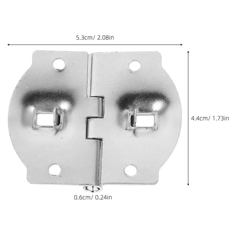 Close-up of silver iron folding hinge showing dimensions, part of 4 Pack Silver Iron Folding Hinges With Concealed Mounting For Luggage Cases