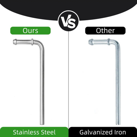 Comparison of Universal Stainless Steel Exhaust Hanger Rods, 7.5 Inch Long, 90 Degree Bend vs galvanized iron rod