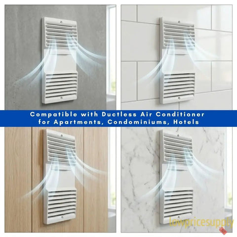 Quiet Ductless Bathroom Exhaust Fan Kit With Grille And Unscented Filter Cartridge for residential use, shown in four wall types.