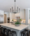 Black Farmhouse Chandeliers For Dining Room 26 Inch 6 Light Modern Candle Linear Traditional Metal Hanging in kitchen