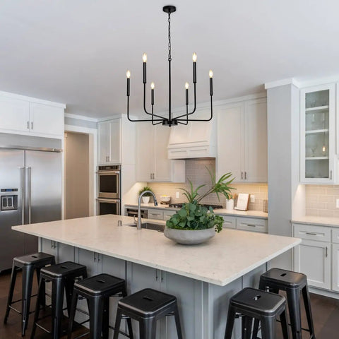 Black Farmhouse Chandeliers For Dining Room 26 Inch 6 Light Modern Candle Linear Traditional Metal Hanging in kitchen